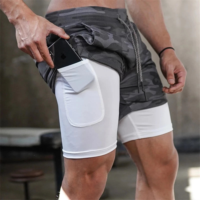 Running Shorts Men 2 In 1 Double-deck Quick Dry GYM  Fitness Jogging Workout  Pants