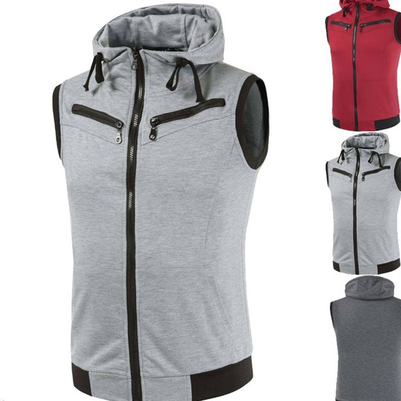 Men Camouflage Jacket Vest Casual Hooded Zip Sleeveless Tops