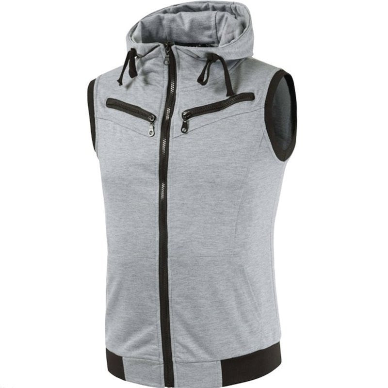 Men Camouflage Jacket Vest Casual Hooded Zip Sleeveless Tops
