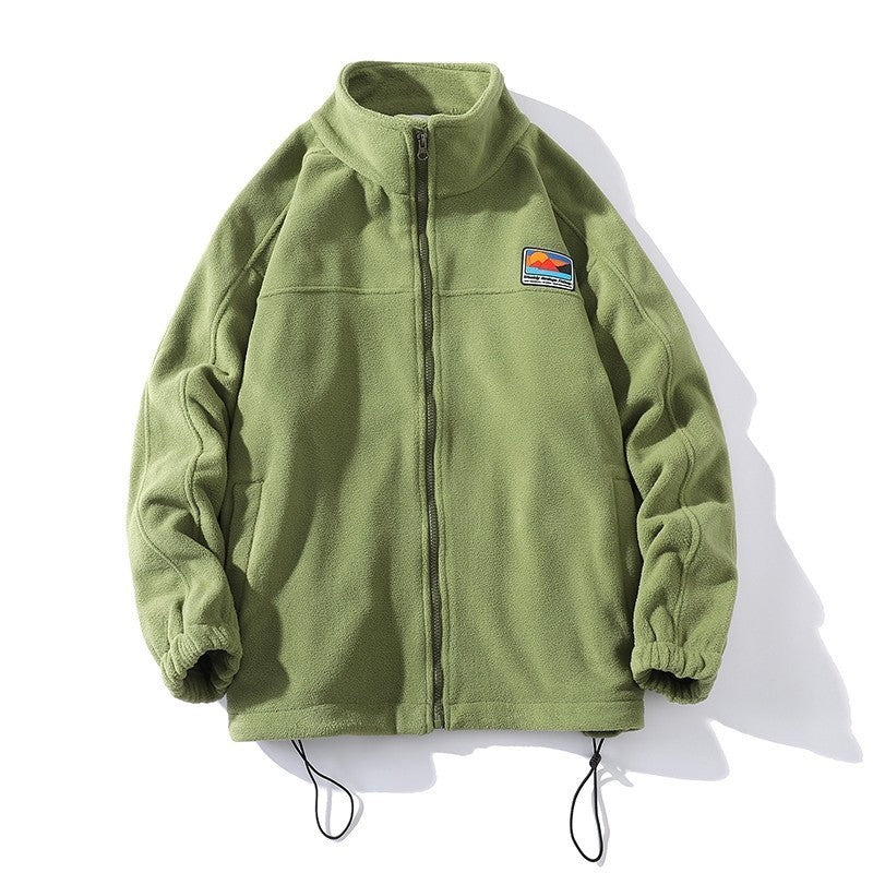 Hong Kong Style White Fleece Zip-Up Leather Jacket