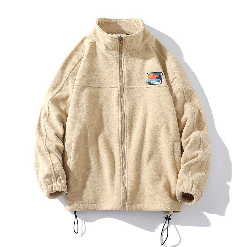 Hong Kong Style White Fleece Zip-Up Leather Jacket