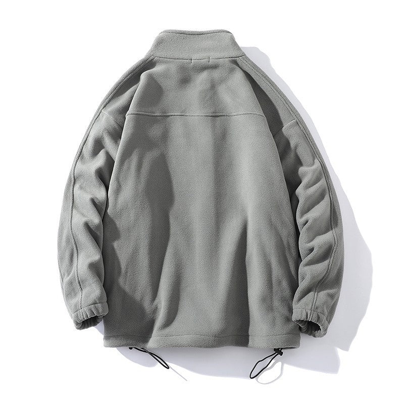 Hong Kong Style White Fleece Zip-Up Leather Jacket