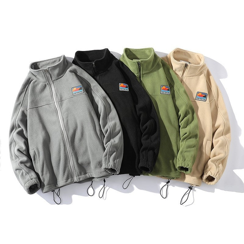 Hong Kong Style White Fleece Zip-Up Leather Jacket